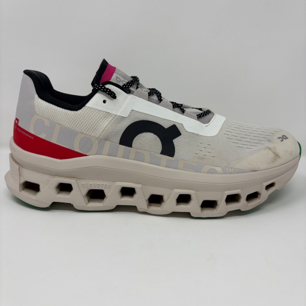 On Cloudmonster Men's Size 11.5 White Red Athletic Running Shoes (61.97655)
